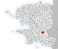 Carte montrant l'emplacement de la commune de Coray au sein du département du Finistère.