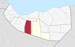 Location of Oodweyne district within Togdheer, Somaliland