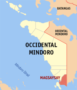 Mapa han Occidental Mindoro nga nagpapakita kon hain namahutang an Magsaysay.