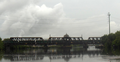 The Baltimore and Ohio Railroad Bridge, built in the late 19th or early 20th century as a two track, swing bridge across the Schuylkill River in the Grays Ferry neighborhood in Philadelphia, Pennsylvania. Now a CSX Philadelphia Subdivision bridge. Cropped view of the bridge looking downstream.