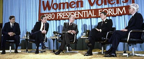 A Chicago debate with Philip Crane, Bush, moderator Eric Sevareid, Reagan, and John B. Anderson