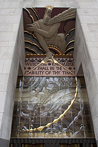 Wisdom, portal decoration at the Rockefeller Center in New York City, by Lee Lawrie (1933)
