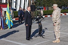 Prise de parole du président de la fédération de Russie à l'aéroport militaire de Lattaquié, en Syrie, le 11 décembre 2017.