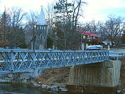 Whitefish Falls, Ontario, with a Bailey bridge in the foreground