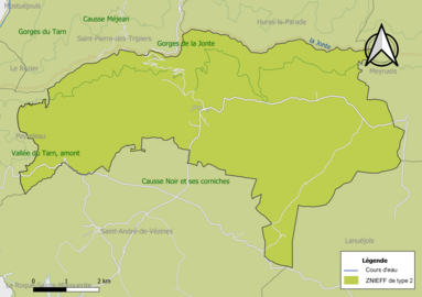 Carte des ZNIEFF de type 2 de la commune.