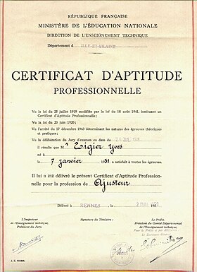 Image illustrative de l’article Certificat d'aptitude professionnelle