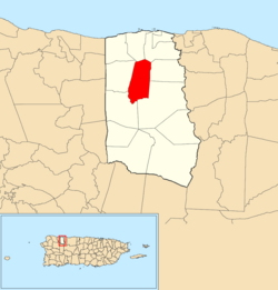 Location of Ciénagas within the municipality of Camuy shown in red