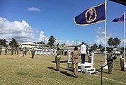 The Queen's personal flag flying at the Commonwealth Day parade in Belize City, 2019 (Although she was Queen of Belize, she had no Belizean Standard)