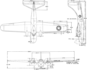 3-view line drawing of the Curtiss-Wright C-76 Caravan