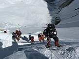 Expedition style climbing makes heavy use of fixed ropes to aid progress
