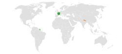 Map indicating locations of France and Nepal