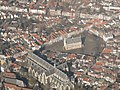 Gouda, town center from the sky with townhall and church (de Grote or Sint Janskerk‎)