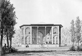 An 1840 drawing of Hasht Behesht by French artist Pascal Coste