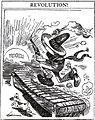 Mexico's fruitless pursuit of progress, where "lots of energy [is] expended but [there is]…no discernible forward progress."[15] It suggests that until Mexico willingly forgoes violence (the pistol) and anarchy (the torch), they will remain stagnant. (San Francisco Examiner 1913)