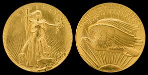1907 Saint Gaudens double eagle (Roman, ultra high relief), (1907–08)