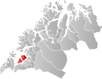 Mapa do condado de Troms og Finnmark‎ com Ibestad em destaque.