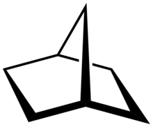 Strichformel von Norbornan. Sechs C-Atome bilden einen Ring, der symmetrisch mit einer Methylengruppe verbrückt ist.