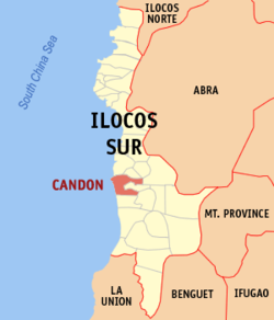 Mapa han Ilocos Sur nga nagpapakita kon hain nahamutang an Syudad han Candon