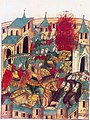 The sack of Suzdal by Batu Khan in 1238, miniature from 16th-century chronicle