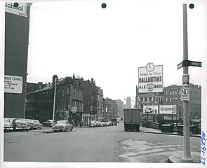 Intersection with a large ad on a building