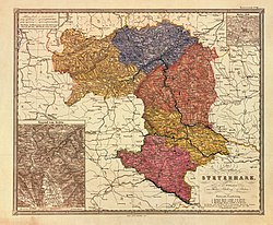 Map of Austria-Hungary in 1850–1910, showing Styria in red