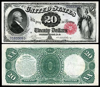 Twenty-dollar United States Note from the series of 1880, by the Bureau of Engraving and Printing