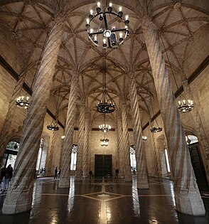 Hall das Colunas da Lonja de la Seda em Valência