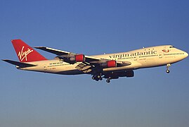 Boeing 747-100 Spirit of Sir Freddie marked with "No Way BA/AA" protest in 1997.