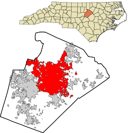 Location in Wake County and the state of North Carolina