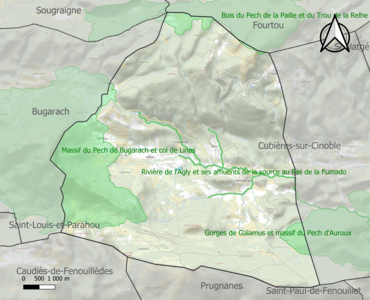 Carte des ZNIEFF de type 1 sur la commune.