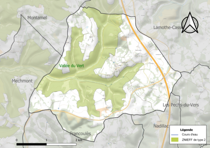 Carte de la ZNIEFF de type 2 sur la commune.