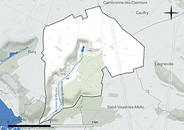 Carte en couleur présentant le réseau hydrographique de la commune