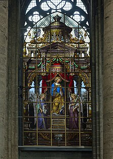 Stained glass window of the Allegory of the Passion of Jesus by Jean Baptiste Capronnier