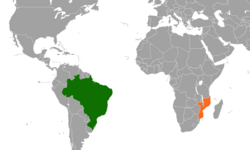 Map indicating locations of Brazil and Mozambique