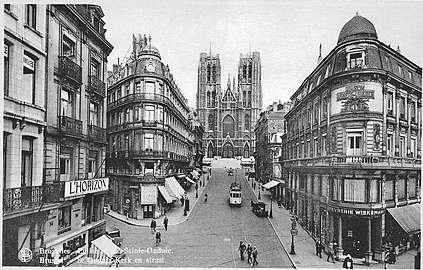 The street (now demolished) in front of the church, in the 1920s