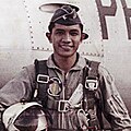 Capt Antonio Bautista (1964) Posing in his flight suit in front of his F86 Sabrejet, seen here wearing the logo of the 6th Tactical Fighter Squadron