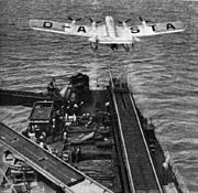 Lufthansa Ha 139 transatlantic mail plane being launched from a ship at sea. Used