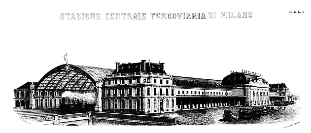 The first Milano Centrale railway station from Giornale dell'Ingegnere e Architetto, January 1865, vol. 13, Annex