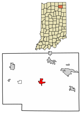 Location of Albion in Noble County, Indiana.