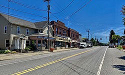 View along Main Street in the town center as seen in June 2021