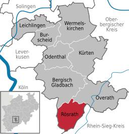 Läget för staden Rösrath i Rheinisch-Bergischer Kreis