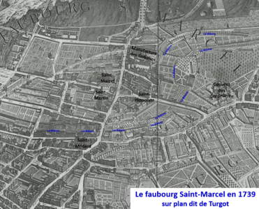 Le faubourg St-Marcel en 1739 sur plan dit de Turgot.