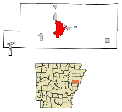 Location of Forrest City in St. Francis County, Arkansas