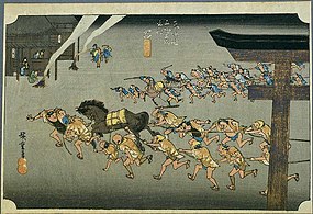 Miya-juku (Atsuta Shrine) in the 1830s, as depicted by Hiroshige
