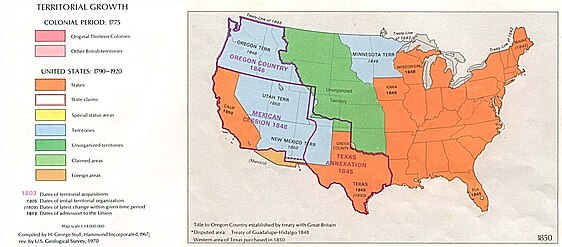 The United States in 1850, after winning the Mexican-American War