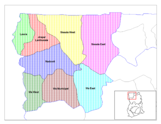 Lage des Distrikts Lawra District innerhalb der Upper West Region