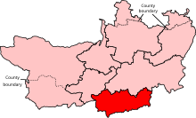 Map showing the location of the Yeovil constituency in Somerset under the boundaries created by the 2023 boundary review and first used at the 2024 general election.