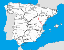 A Zaragoza–Sagunto-vasútvonal útvonala