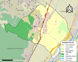 Carte en couleurs présentant l'occupation des sols.