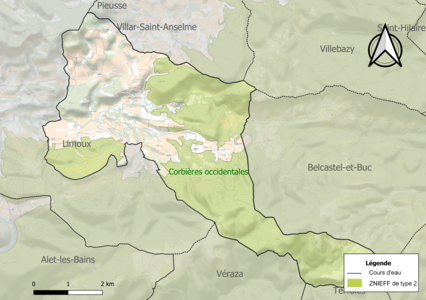 Carte de la ZNIEFF de type 2 sur la commune.